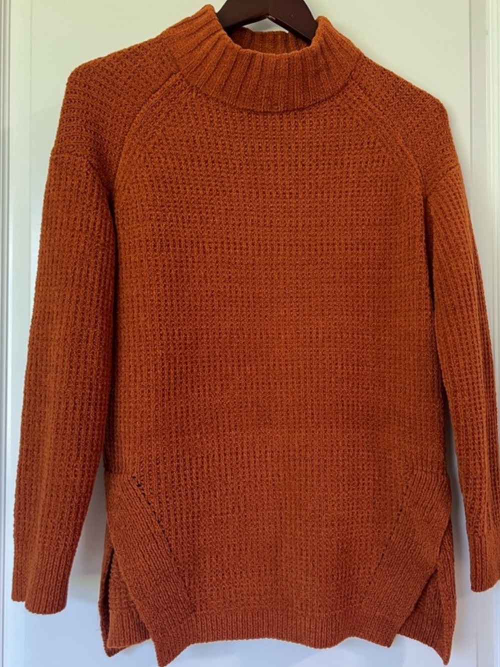 A New Day Burnt Orange Rust Waffle Knit Mock Neck Fall Sweater Size XS Tunic